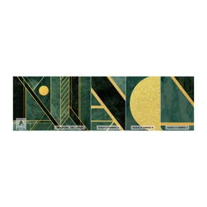 Prøve Fototapet Premium Canvas - Dynamikken i guld og azurblå - Abstraktion, Stykke, Geometrisk mønster - 100x30 cm