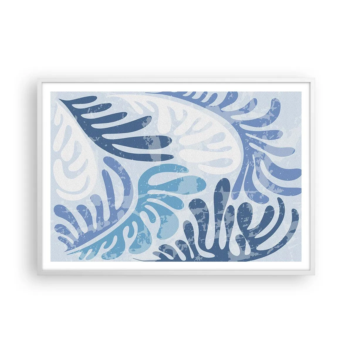 Plakat i hvid ramme - Blå bregner - 100x70 cm