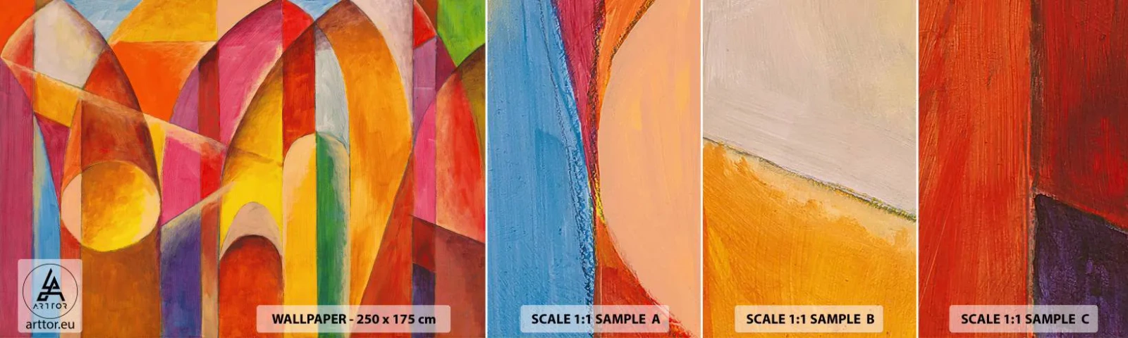 Prøve Fototapet Selvklæbende Deluxe Sticker - Solens katedral - Abstraktion, Stykke, Moderne kunst - 100x30 cm