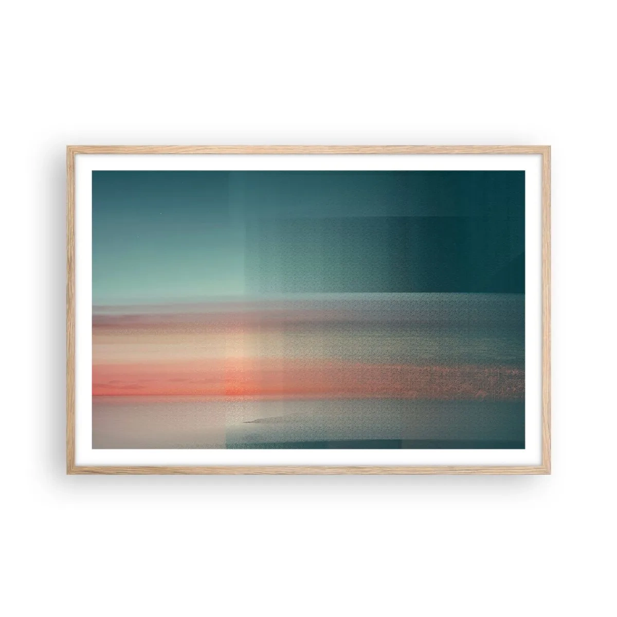 Plakat i ramme af lyst egetræ - Abstraktion: bølger af lys - 91x61 cm