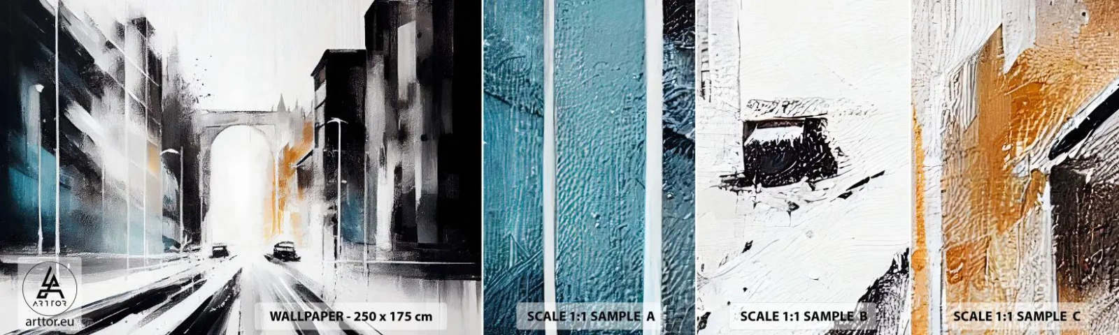 Fototapet Prøve Standard Eco - Bystudie: arkitektur og bevægelse - Arkitektur, Landskab, Gade - 100x30 cm