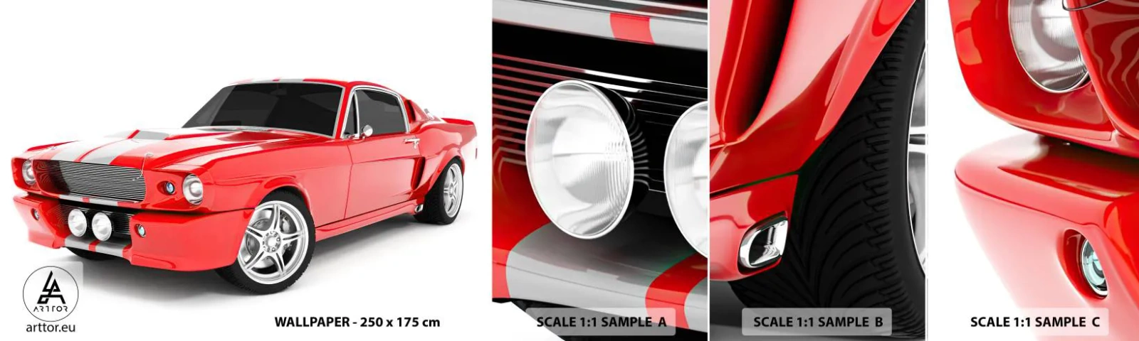 Prøve Fototapet Selvklæbende Deluxe Sticker - Mustang så hurtigt som vinden - Automotive, Veteranbil, Mustang bil 1967 - 100x30 cm