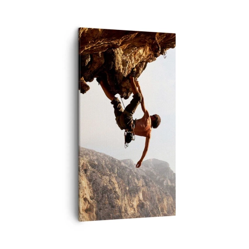 Lærredstryk - Billede på lærred - Verden skrumpede ind i en håndfuld på en klippeskrænt - 45x80 cm