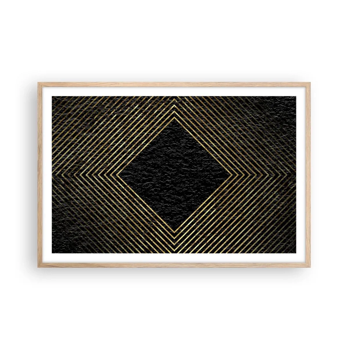 Plakat i ramme af lyst egetræ - Geometri i glamour-stil - 91x61 cm