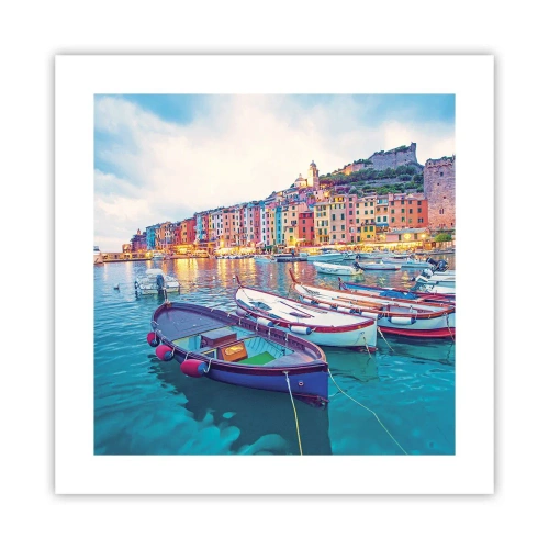 Plakat - En farverig aften i havnen - 40x40 cm