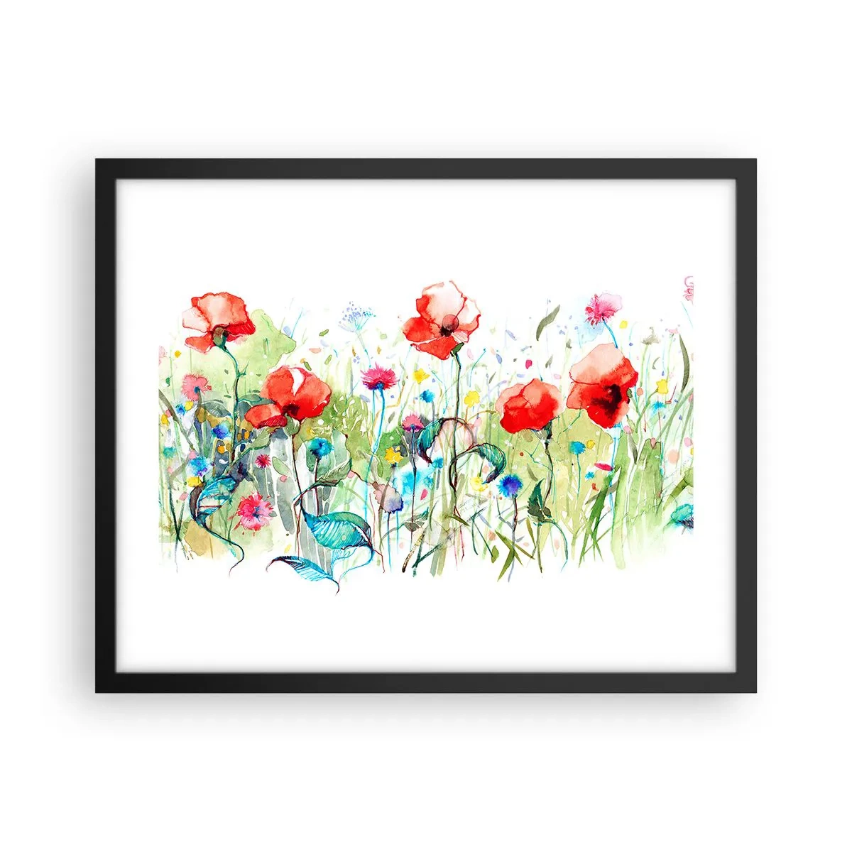 Plakat i sort ramme - En blomstrende eng i maj - 50x40 cm