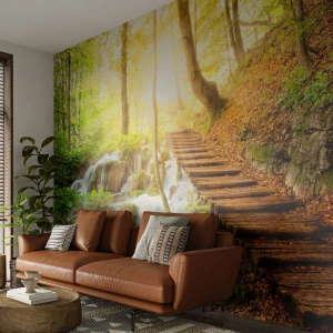 Fototapet Standard Eco - Den ønskede kølighed - Landskab, Vandfald, Skov - 200x140 cm