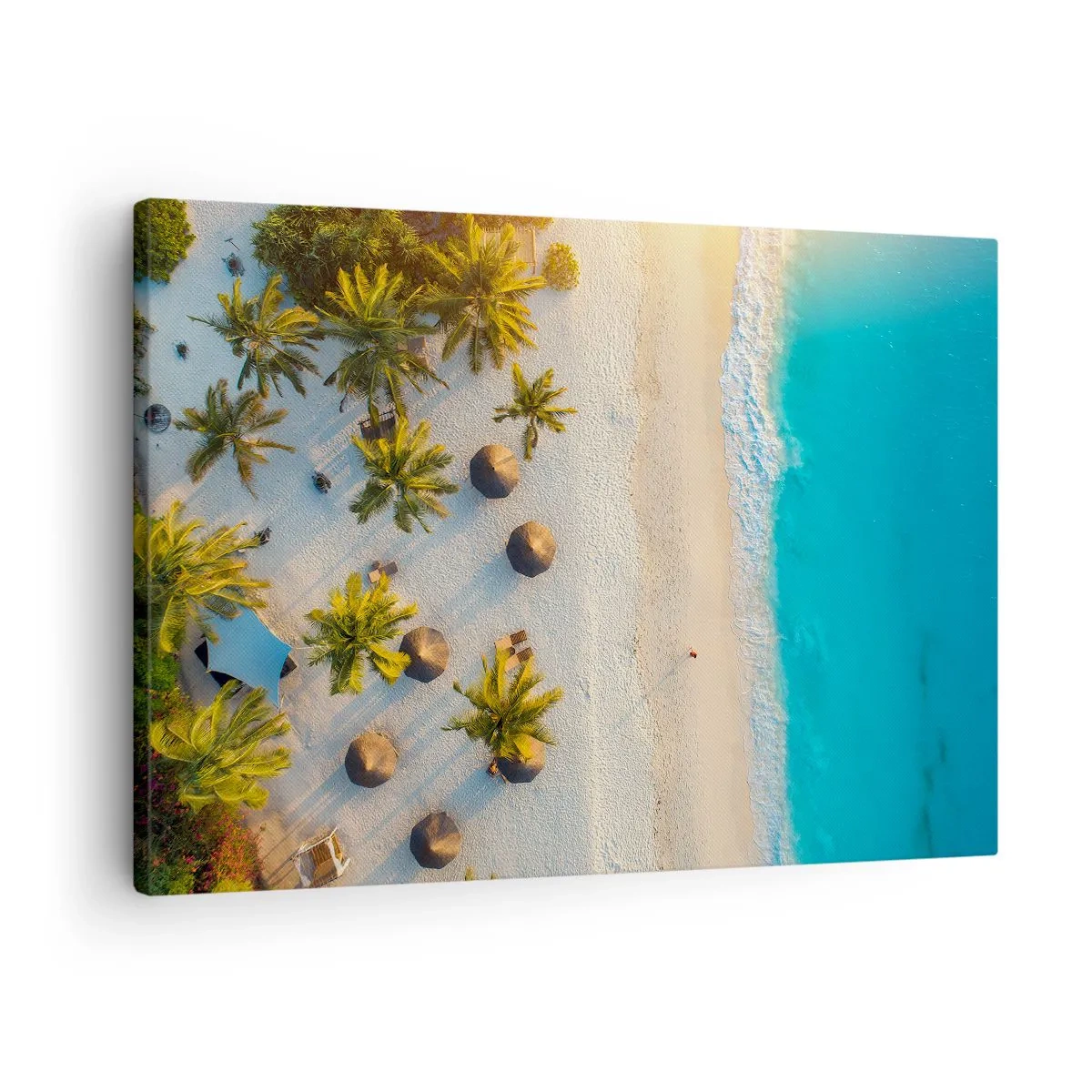 Lærredstryk - Billede på lærred - Udsigt over en tropisk strand med palmer og et turkisblåt hav - 70x50cm - Velkommen til paradis - Moderne vægdekoration til stue og soveværelse ARTTOR
