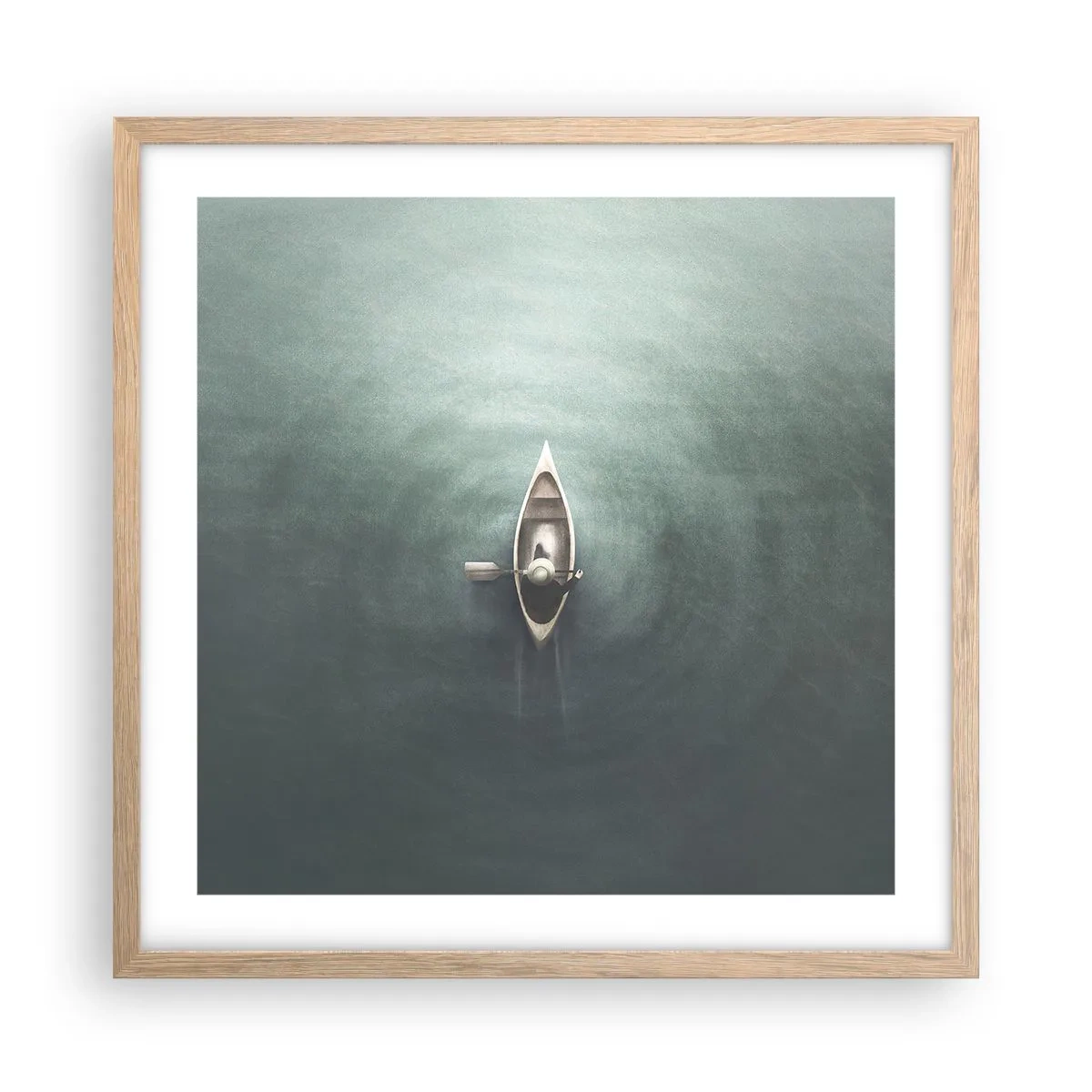 Plakat i ramme af lyst egetræ - På tværs af en månelyst sø - 50x50 cm