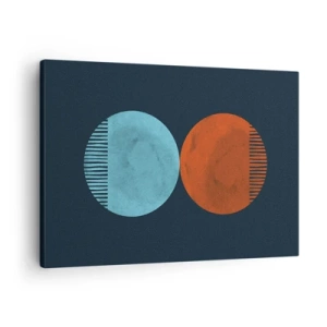 Lærredstryk - Billede på lærred - Minimalistisk design med to hjul i blå og orange - 70x50cm - Kun geometri? - Moderne vægdekoration til stue og soveværelse ARTTOR