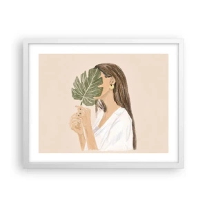 Plakat i hvid ramme - Mystisk portræt med en vifte - 50x40 cm