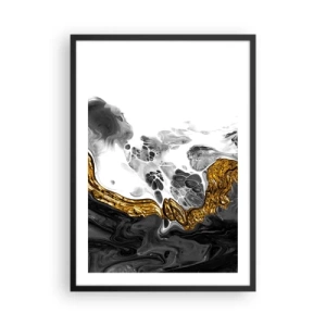 Plakat i sort ramme - Abstrakt komposition af sort, hvid og guld - 50x70cm - Organisk sammensætning - Moderne vægdekoration til stue og soveværelse ARTTOR