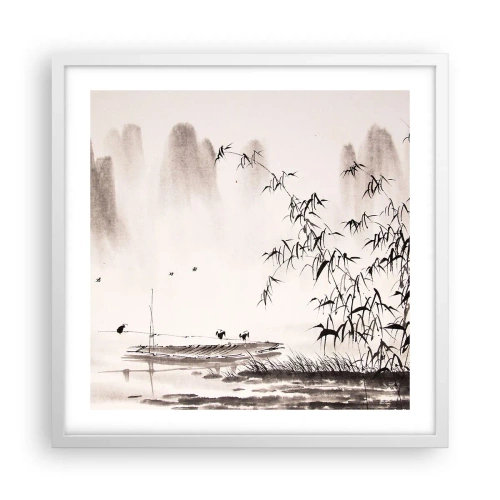 Plakat i hvid ramme - Stilhed i rismarkerne - 50x50 cm