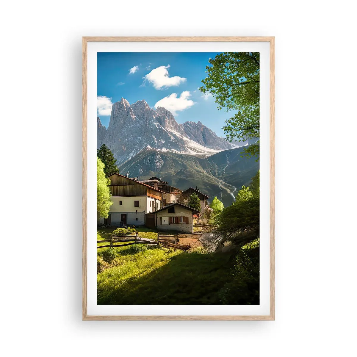 Plakat i ramme af lyst egetræ - Alpeidyl - 61x91 cm