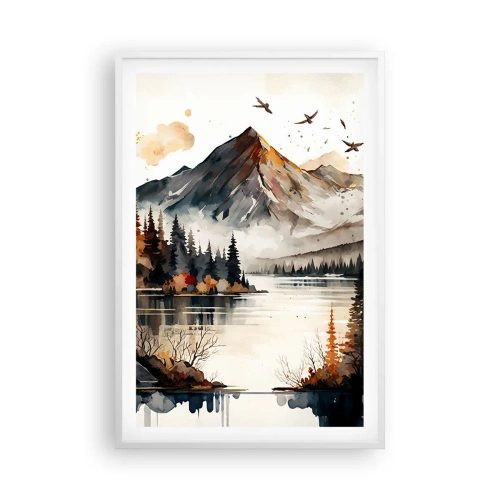 Plakat i hvid ramme - Gyldent efterår i bjergene - 61x91 cm