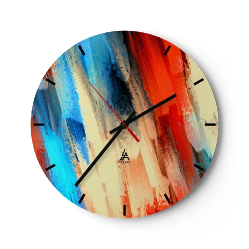 Vægur, Uret - Abstrakte penselstrøg i varme og kolde toner - 30x30cm - En kaskade af farver - Moderne vægdekoration til stue, køkken og soveværelse ARTTOR