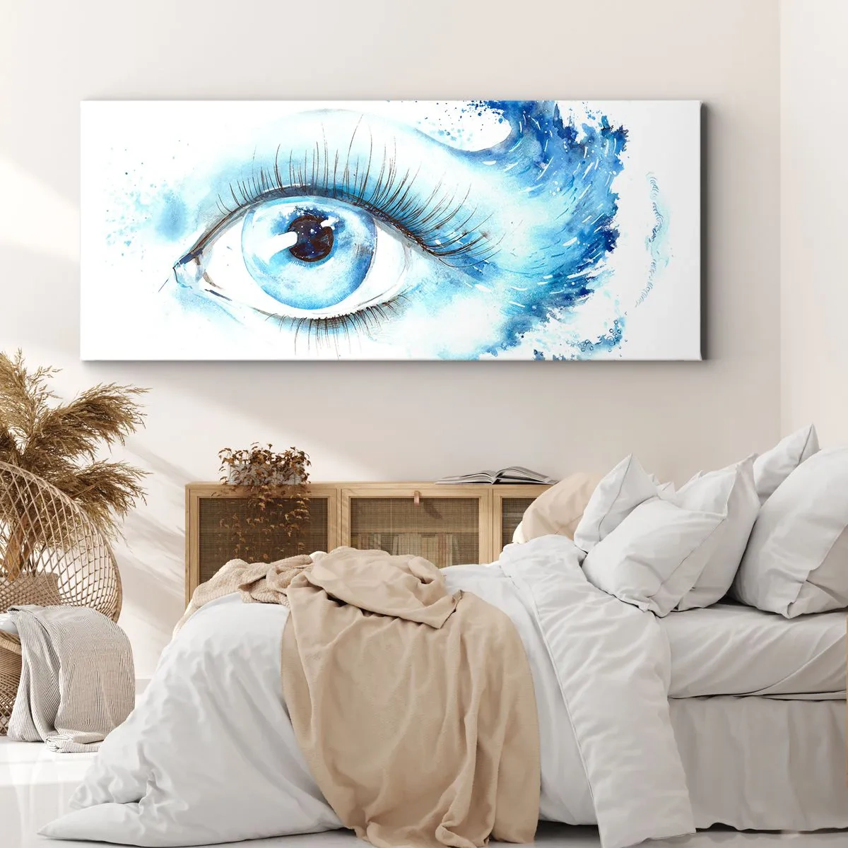 Lærredstryk - Billede på lærred - Fordyb dig i det blå i dit blik - 160x50 cm