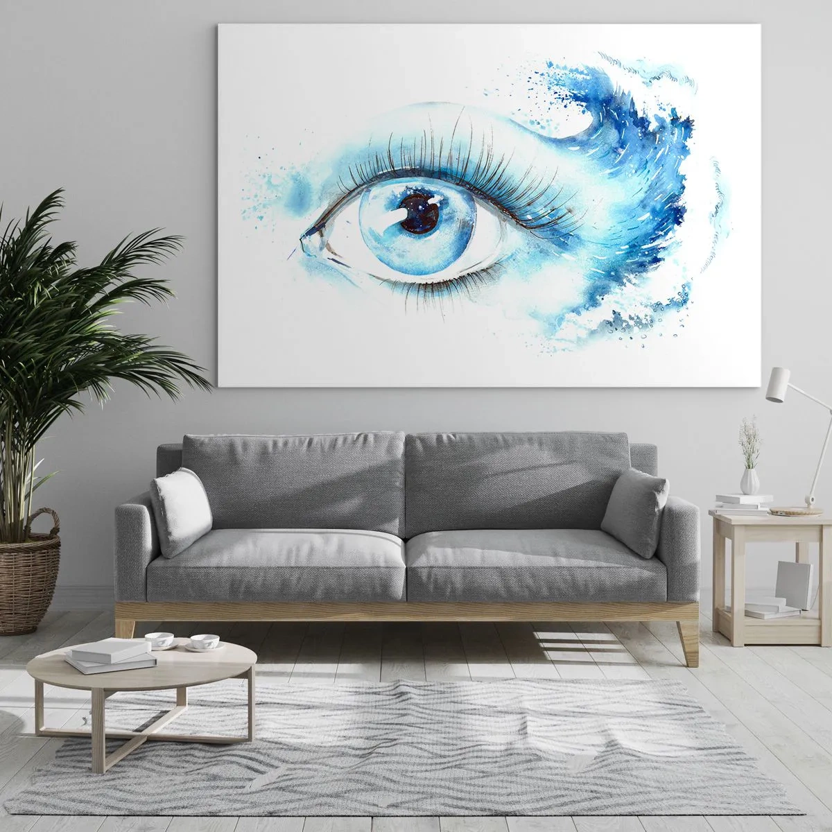 Billede på glas - Fordyb dig i det blå i dit blik - 120x80 cm