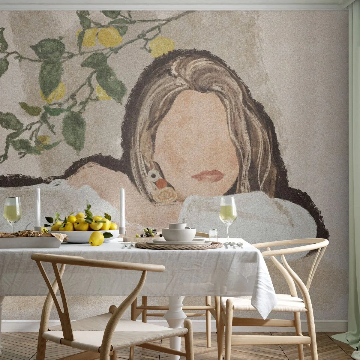 Fototapet Selvklæbende Deluxe Sticker - Sydstaternes skønhed - Kvinde, Citroner, Minimalisme - 100x70 cm