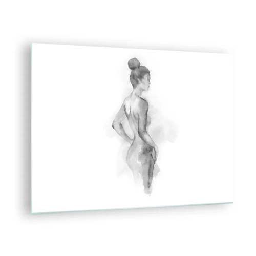 Billede på glas - En diskret kvindelig silhuet malet i akvarel på en hvid baggrund - 70x50cm - Smukt som et maleri - Moderne vægdekoration til stue og soveværelse ARTTOR