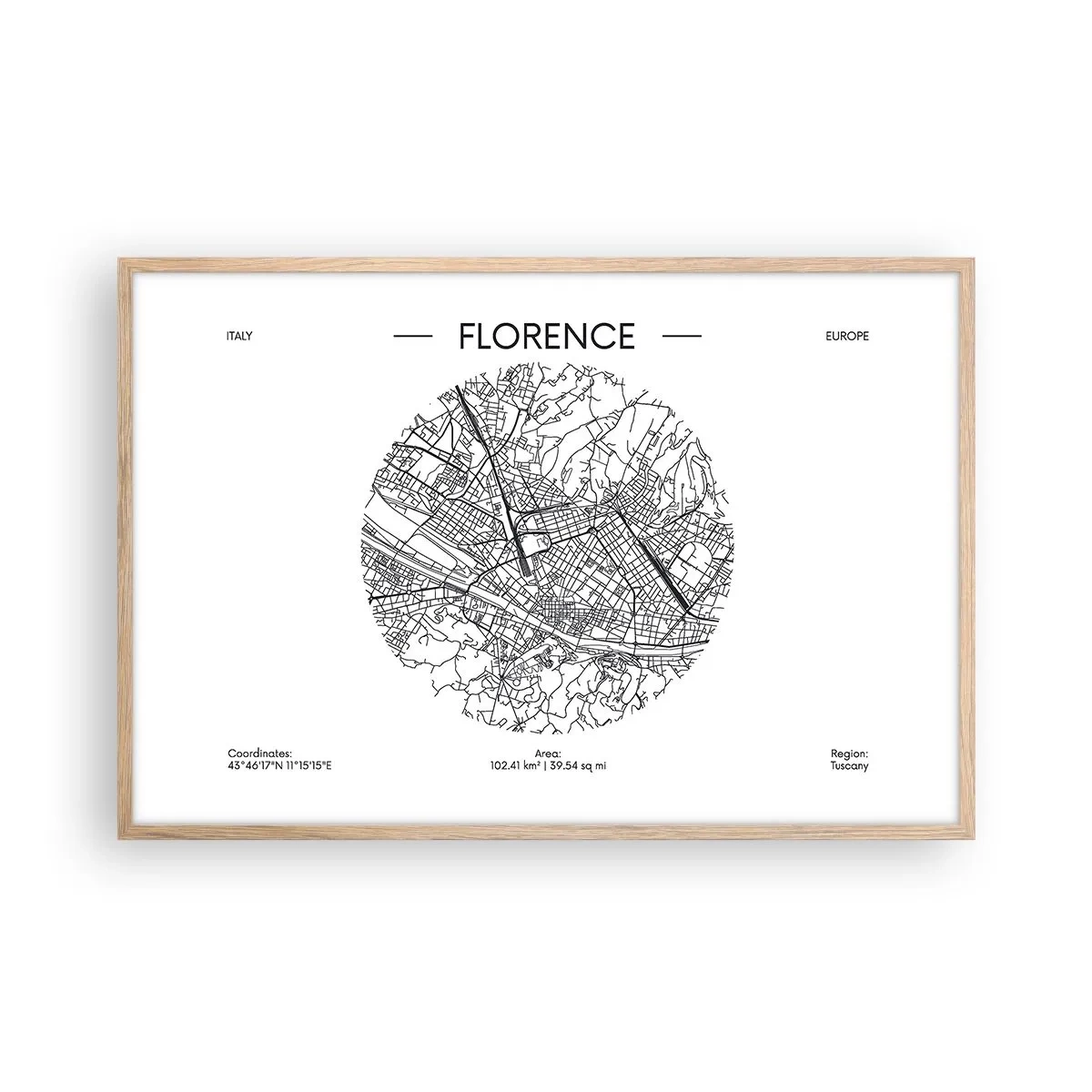 Plakat i ramme af lyst egetræ - Anatomi af Firenze - 91x61 cm