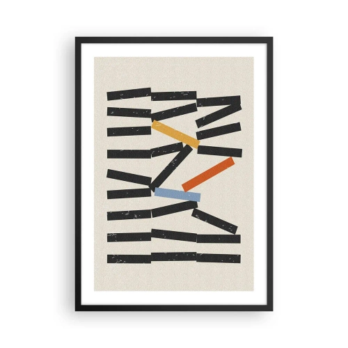 Plakat i sort ramme - Abstrakt geometrisk komposition med farverige accenter - 50x70cm - Dominoer - komposition - Moderne vægdekoration til stue og soveværelse ARTTOR