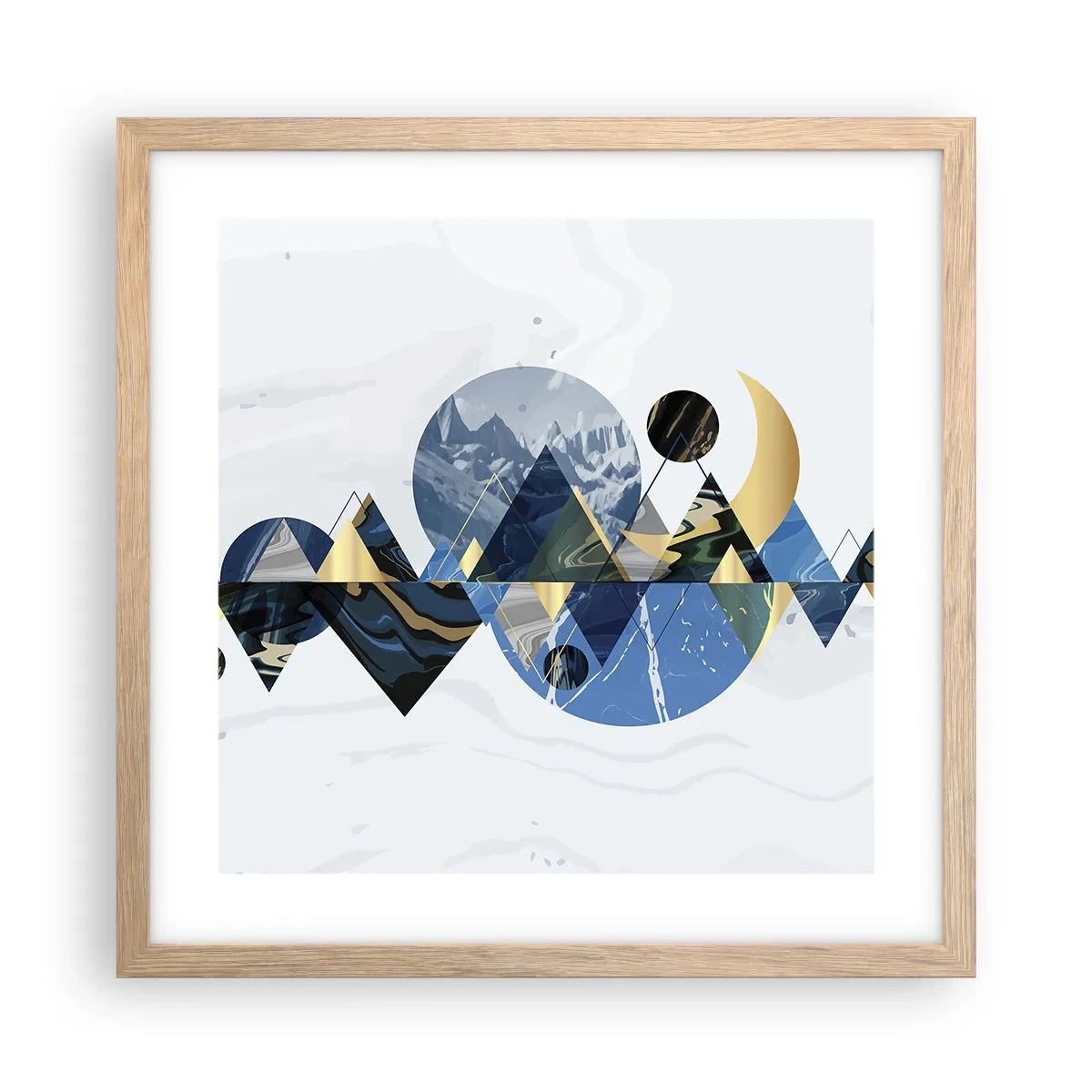Plakat i ramme af lyst egetræ - Geometrisk landskab - 40x40 cm