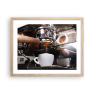 Plakat i ramme af lyst egetræ - Et godt øjeblik på dagen - 50x40 cm
