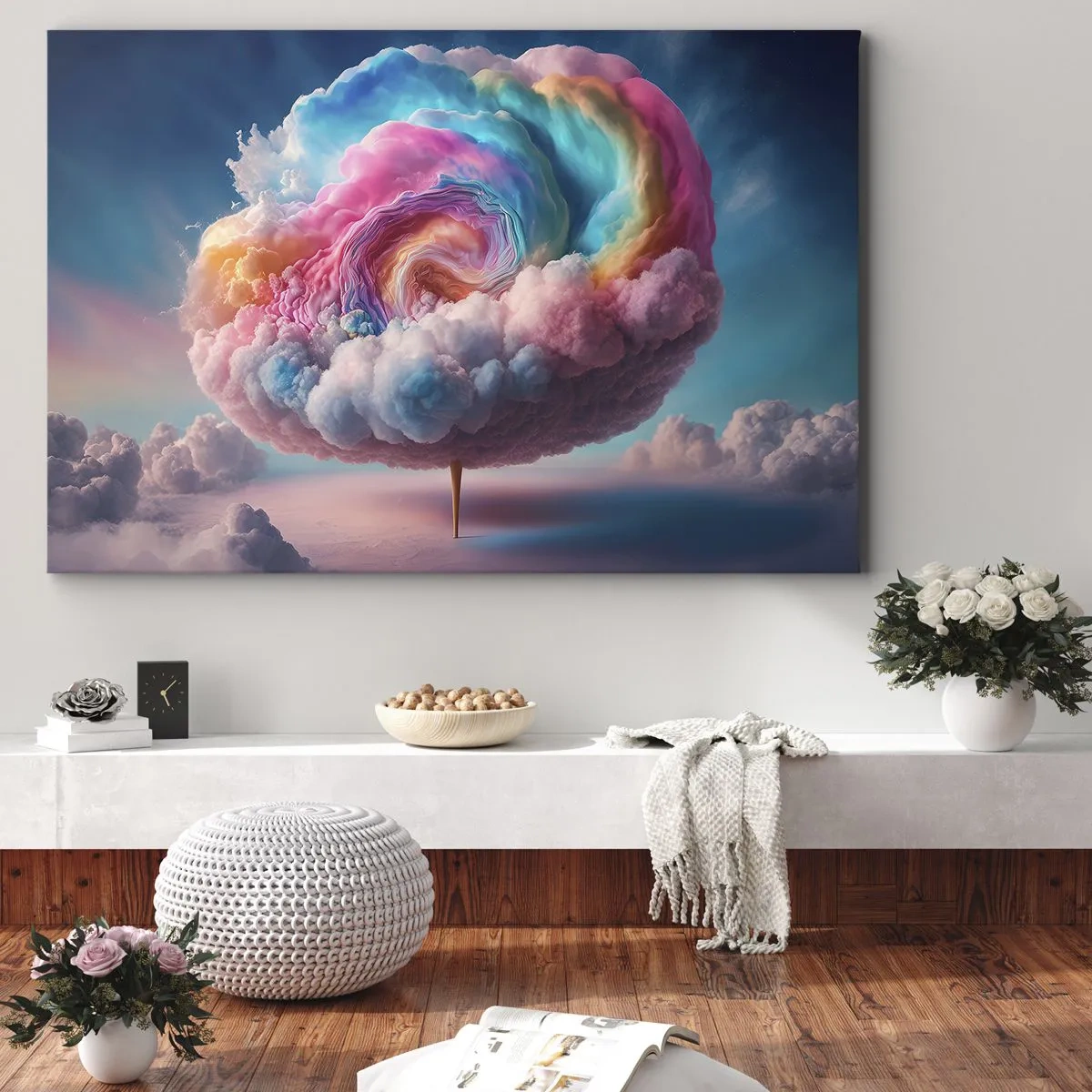 Lærredstryk - Billede på lærred - En spiralformet sky med pastelfarver på himlen - 70x50cm - En drøm om en forlystelsespark - Moderne vægdekoration til stue og soveværelse ARTTOR