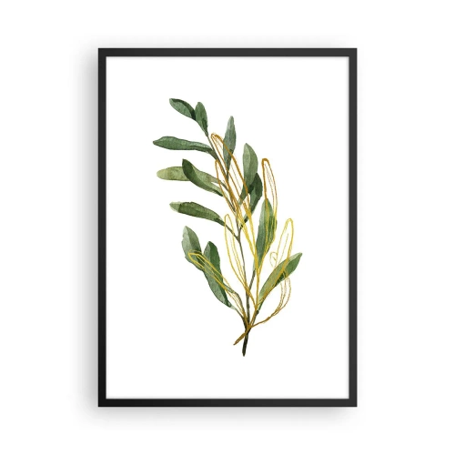 Plakat i sort ramme - Akvarelgren med fine gulddetaljer - 50x70cm - Alt, hvad der er godt - Moderne vægdekoration til stue og soveværelse ARTTOR