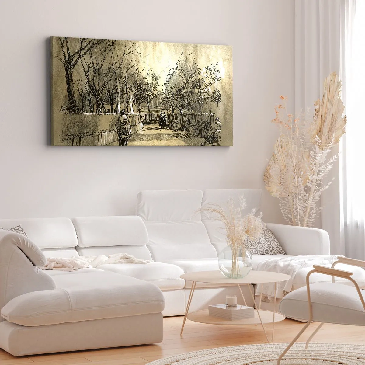 Lærredstryk - Billede på lærred - Et øjeblik med fjer - 90x30 cm