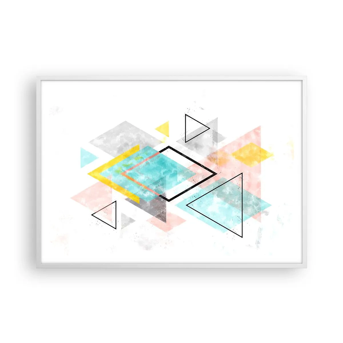 Plakat i hvid ramme - Geometrisk leg - 100x70 cm