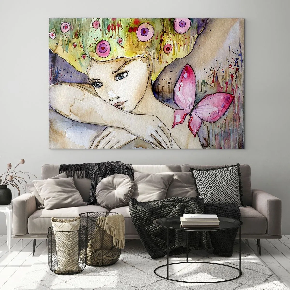 Billede på glas - Sommerfugleprinsesse - 100x70 cm