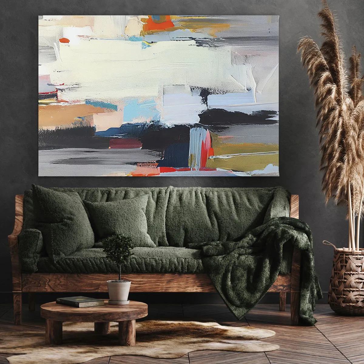 Lærredstryk - Billede på lærred - Farverig abstraktion med dynamiske penselstrøg - 70x50cm - Er der en metode? - Moderne vægdekoration til stue og soveværelse ARTTOR