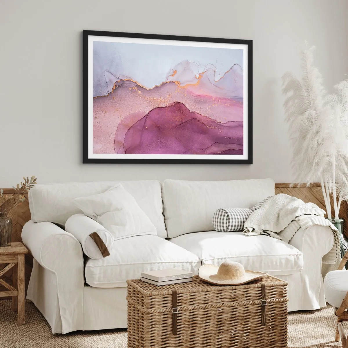 Plakat i sort ramme - Lilla og violette bølger - 91x61 cm