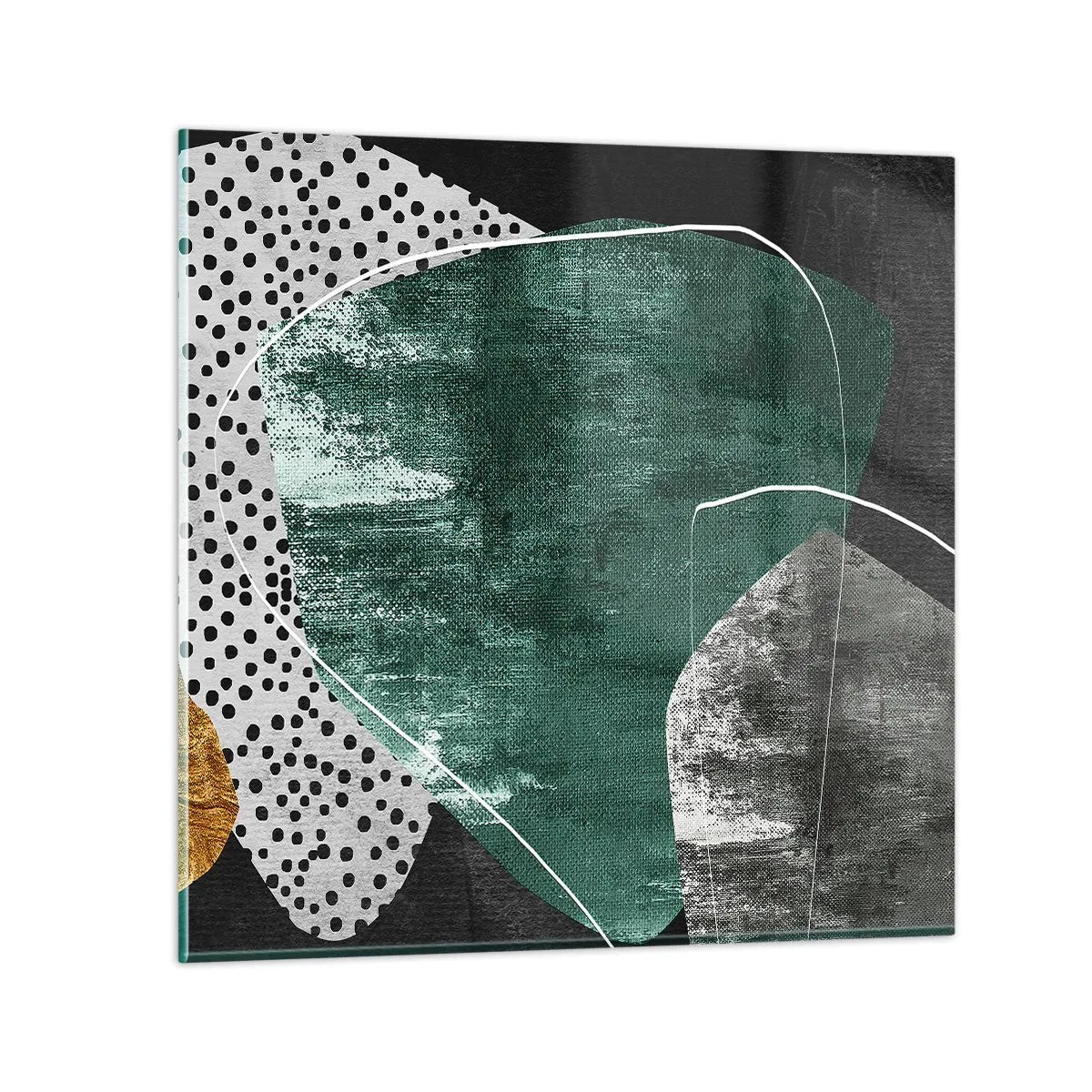 Billede på glas - Farverig abstraktion med en guldflager - 70x70 cm