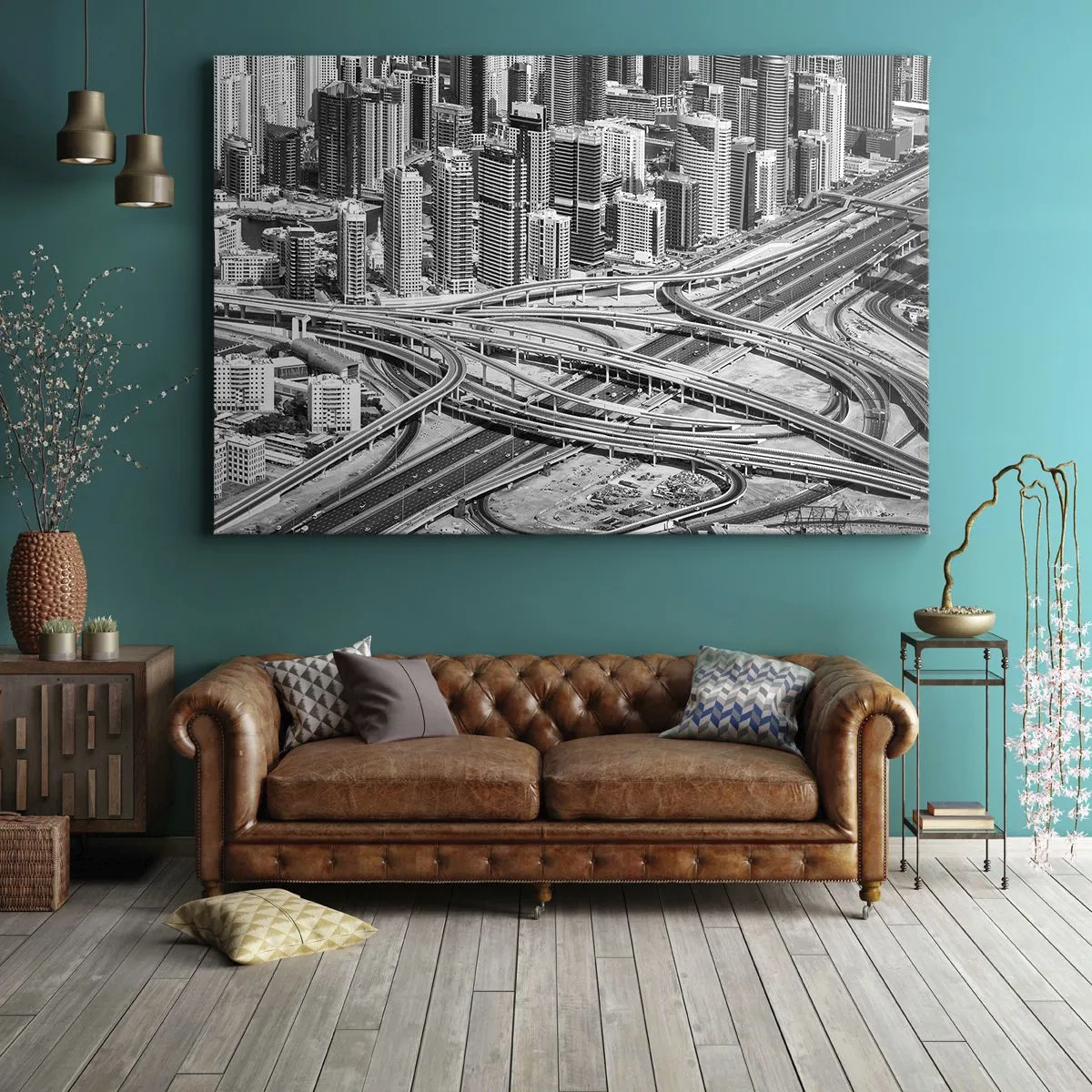 Lærredstryk - Billede på lærred - Et fugleperspektiv over Dubai - 70x50cm - Dubai - den umulige by - Moderne vægdekoration til stue og soveværelse ARTTOR