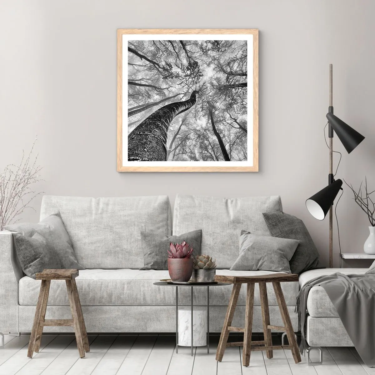 Plakat i ramme af lyst egetræ - Kapløb mod lyset - 30x30 cm