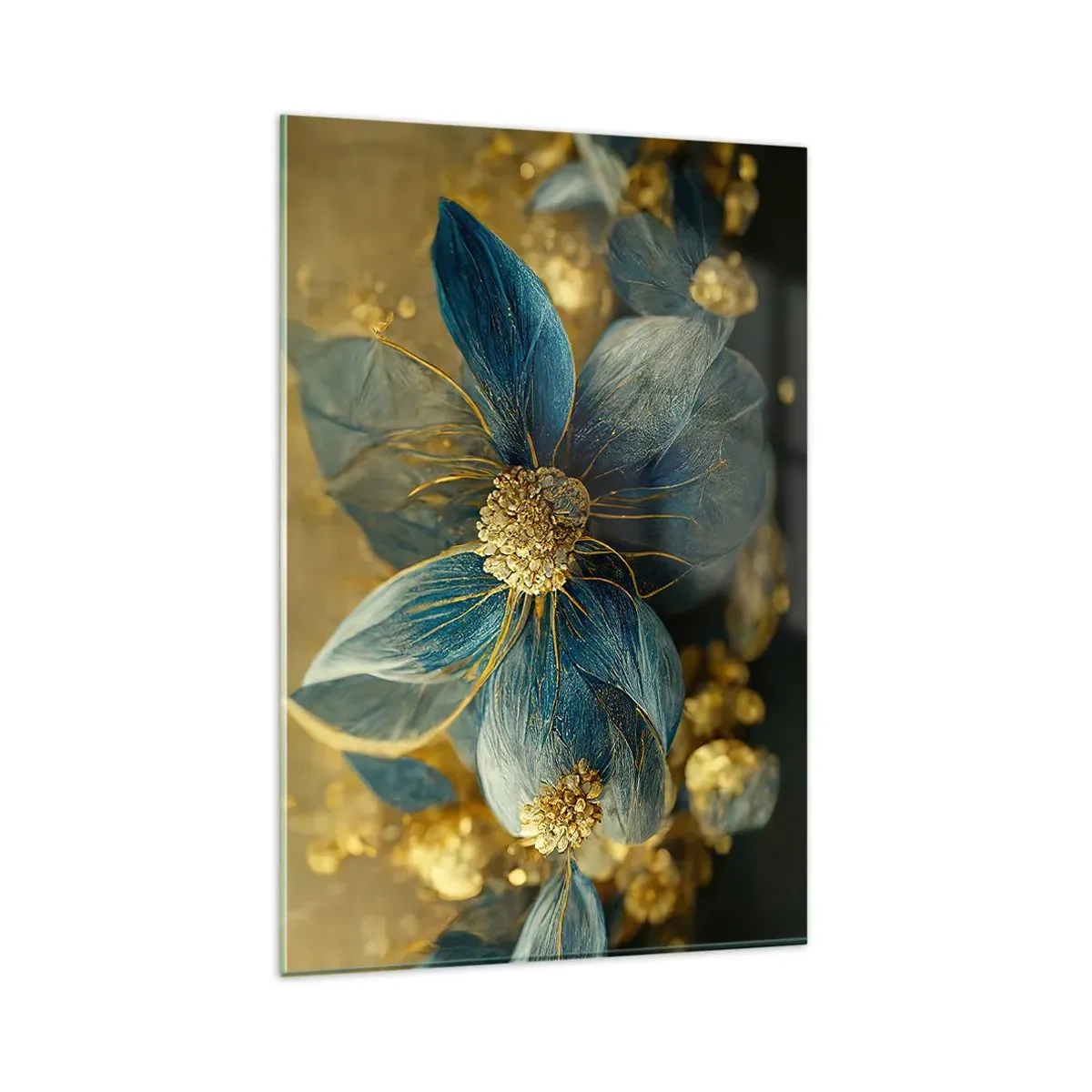 Billede på glas - Blomstre med guld - 80x120 cm