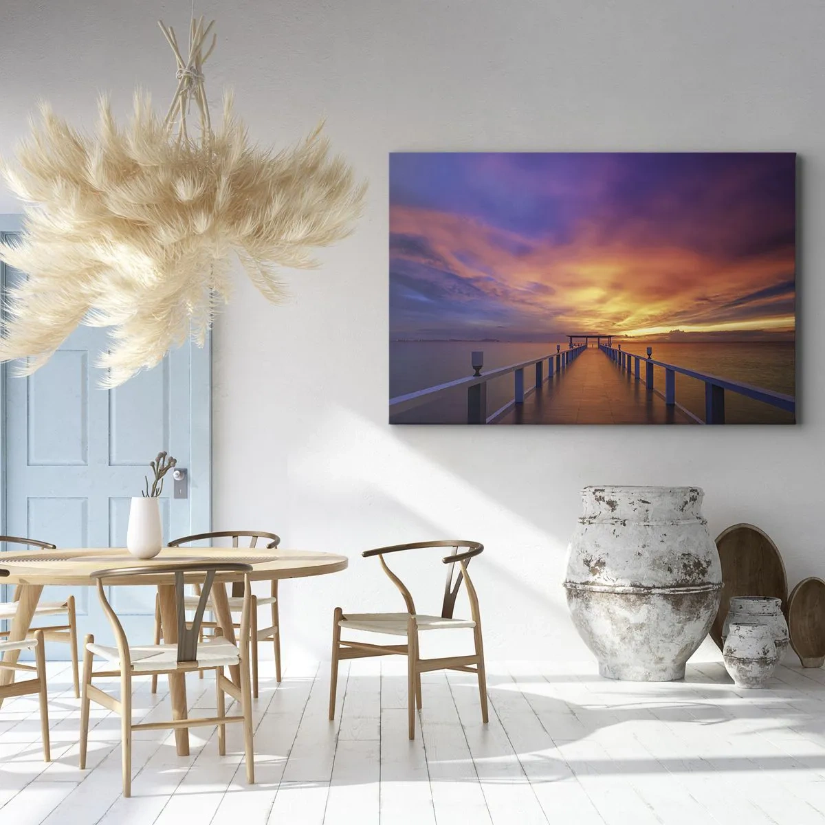 Lærredstryk - Billede på lærred - En mole, der fører ud til havet under solnedgang - 70x50cm - Uden ende - Moderne vægdekoration til stue og soveværelse ARTTOR
