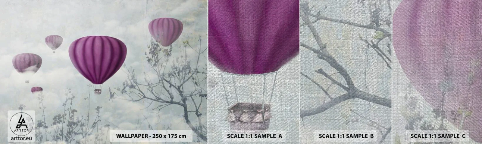 Prøve Fototapet Premium Canvas - Som skibe på himlen - Abstraktion, Ballonflyvning, Grafik - 100x30 cm