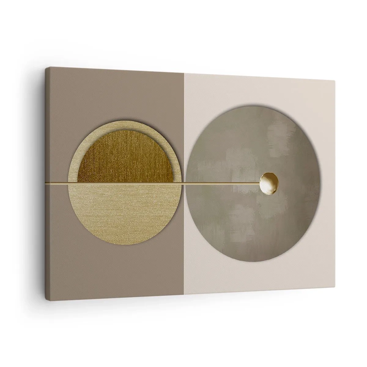 Lærredstryk - Billede på lærred - Abstrakte cirkler i nuancer af guld og beige - 70x50cm - Perfekt balance - Moderne vægdekoration til stue og soveværelse ARTTOR