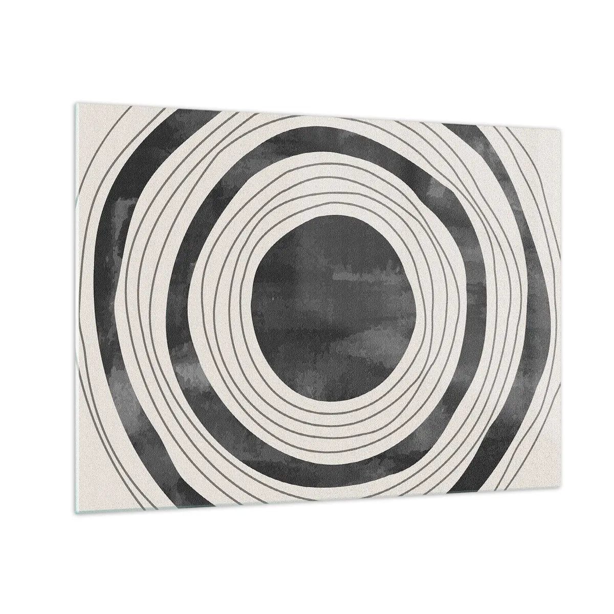 Billede på glas - Sorte og hvide koncentriske cirkler med uregelmæssige konturer - 70x50cm - Lige til det punkt - Moderne vægdekoration til stue og soveværelse ARTTOR