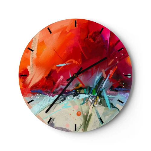 Vægur, Uret - Et abstrakt spil af intense røde farver og subtile detaljer - 30x30cm - En eksplosion af lys og farver - Moderne vægdekoration til stue, køkken og soveværelse ARTTOR
