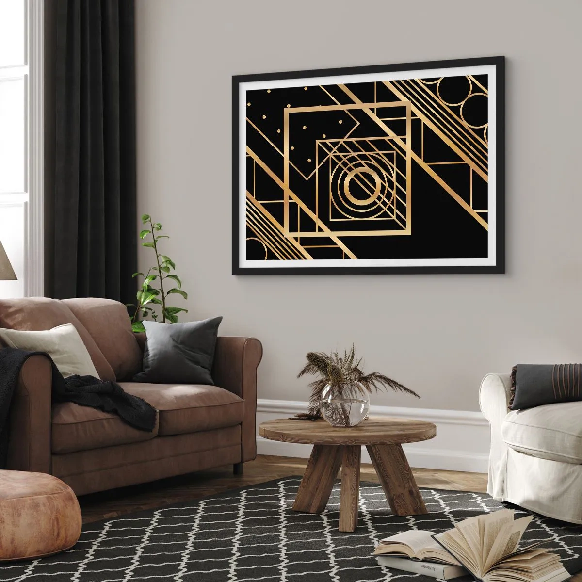 Plakat i sort ramme - Gylden geometri - 91x61 cm