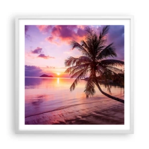 Plakat i hvid ramme - Lyksalighed hele vejen til horisonten - 60x60 cm