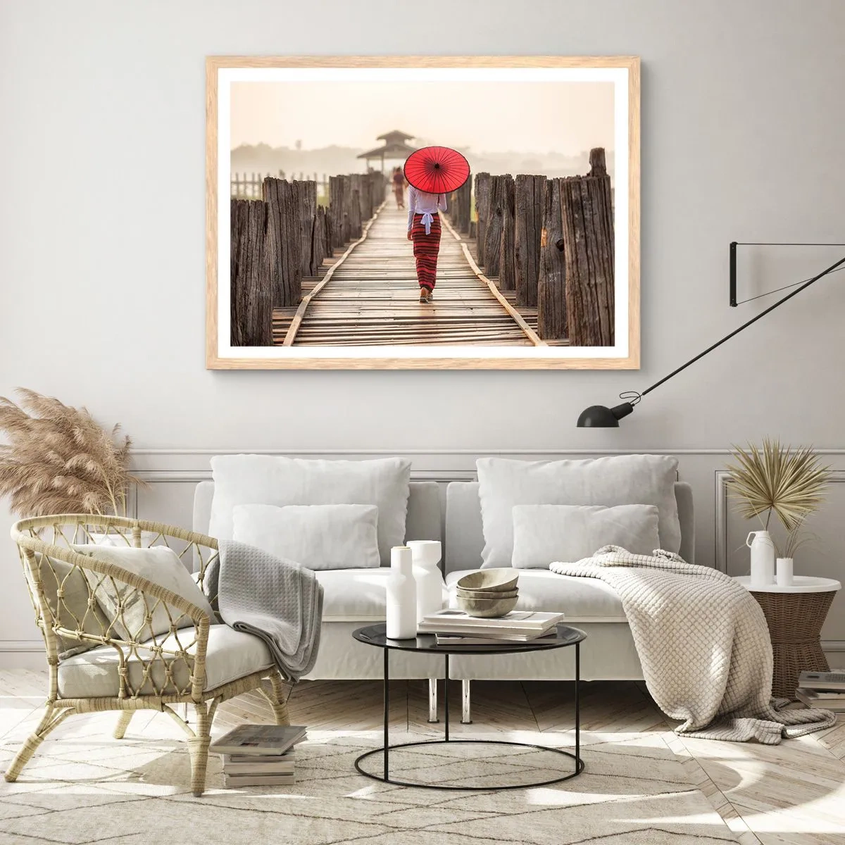 Plakat i ramme af lyst egetræ - På den gamle bro - 70x50 cm