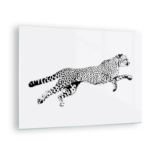 Billede på glas - Illustration af en springende gepard - 70x50cm - Den hurtigste på Jorden - Moderne vægdekoration til stue og soveværelse ARTTOR