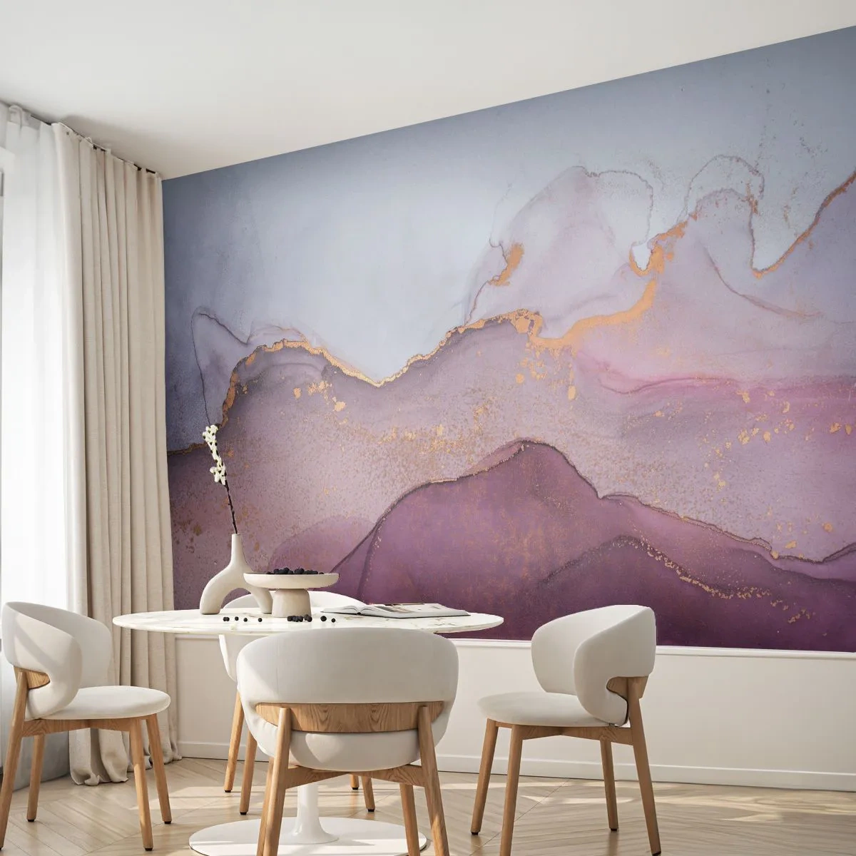 Fototapet Premium Canvas - Lilla og violette bølger - Abstraktion, Stykke, Moderne kunst. - 250x175 cm