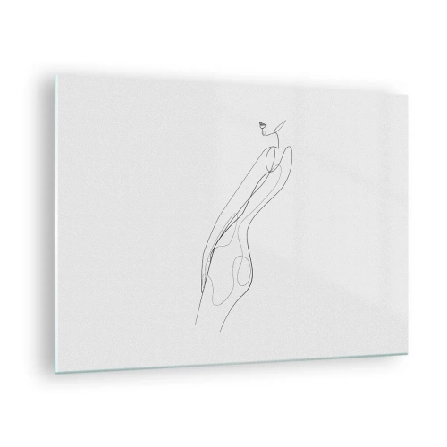 Billede på glas - En minimalistisk linje, der skildrer en kvindelig silhuet - 70x50cm - Næppe et løfte - Moderne vægdekoration til stue og soveværelse ARTTOR
